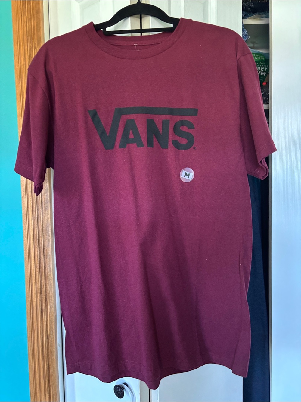 Vans Maroon Short-Sleeve Logo Tee with Black Print